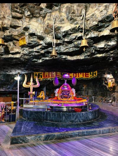 The Madareshwar Shiva temple set into a hillside cave near Banswara