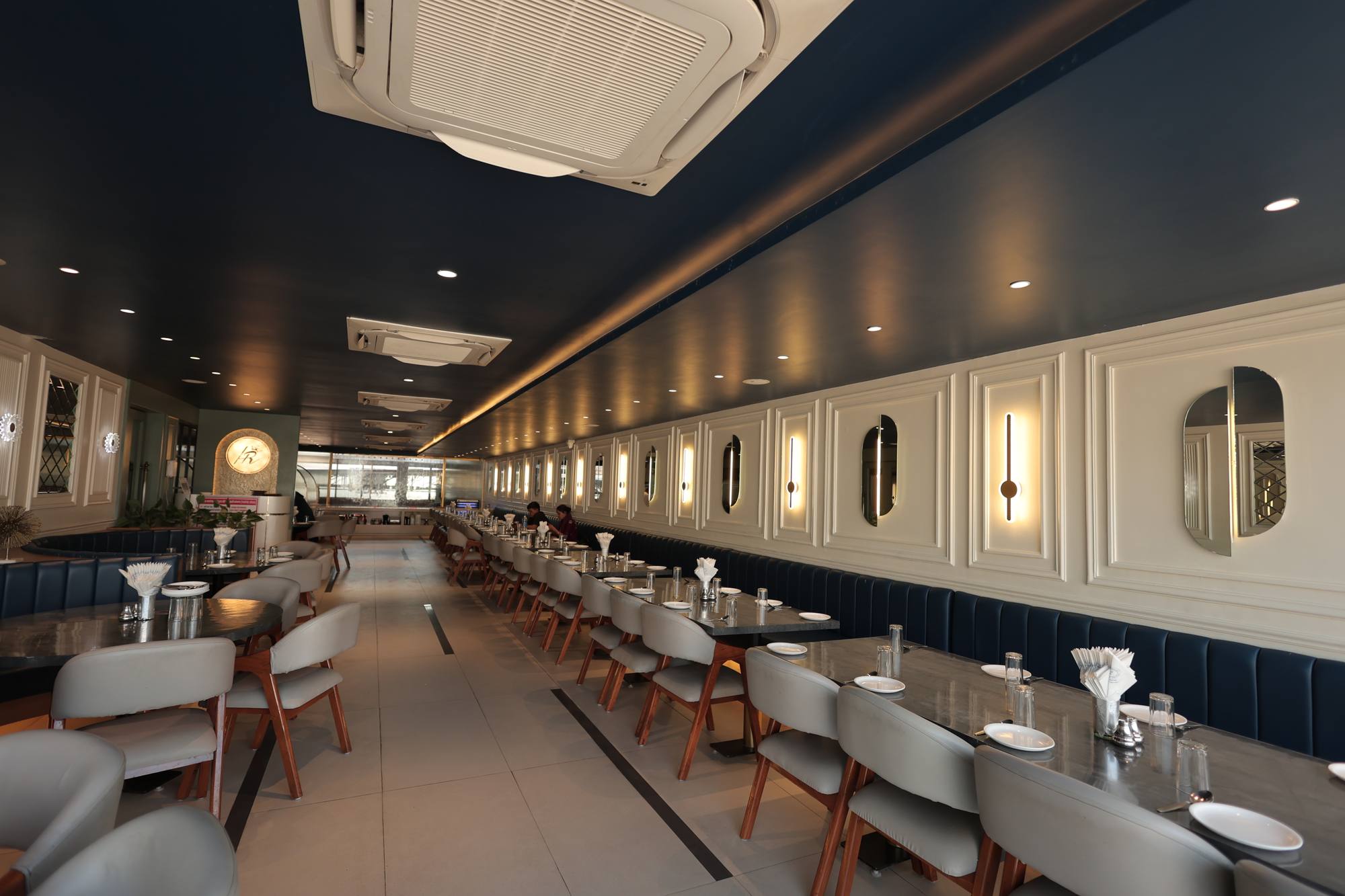 The dining room from the far end at Hotel Relax Inn, Banswara